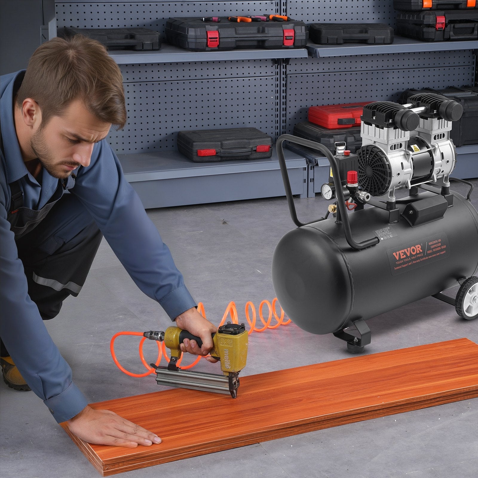 VEVOR Air Compressor Compact Portable Oil Free Compressor 15 Gallon 90 PSI 