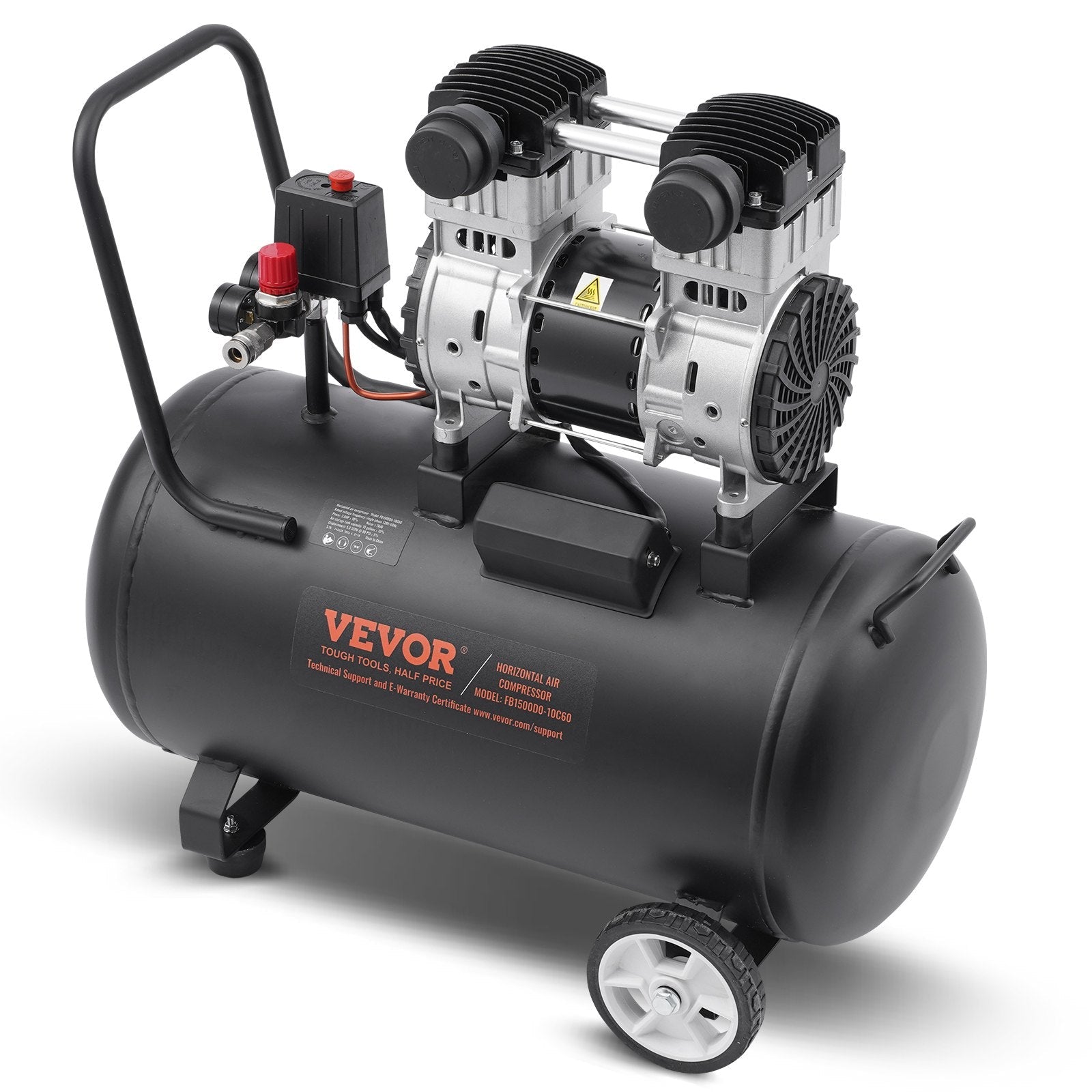 VEVOR Air Compressor Compact Portable Oil Free Compressor 15 Gallon 90 PSI 