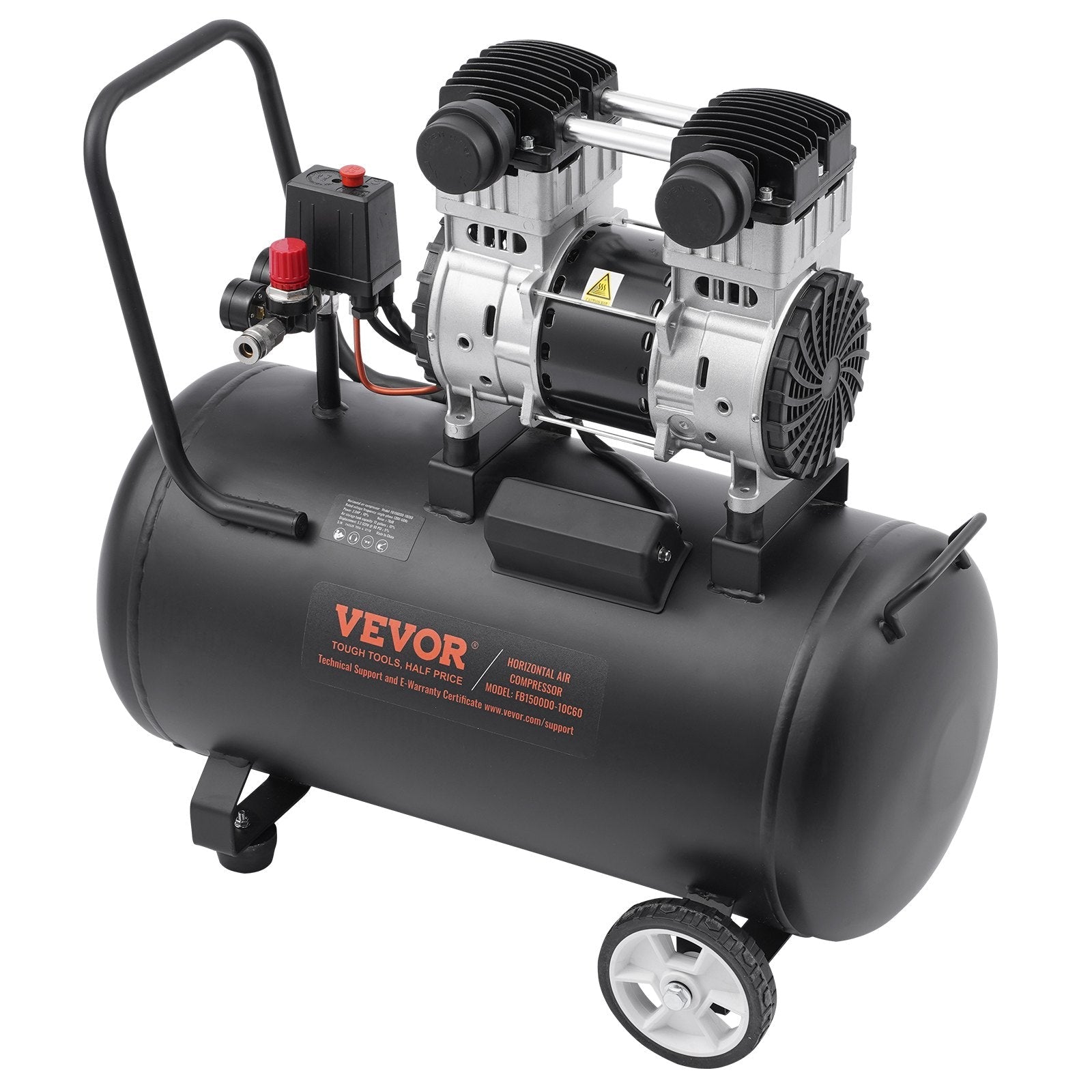 VEVOR Air Compressor Compact Portable Oil Free Compressor 15 Gallon 90 PSI 