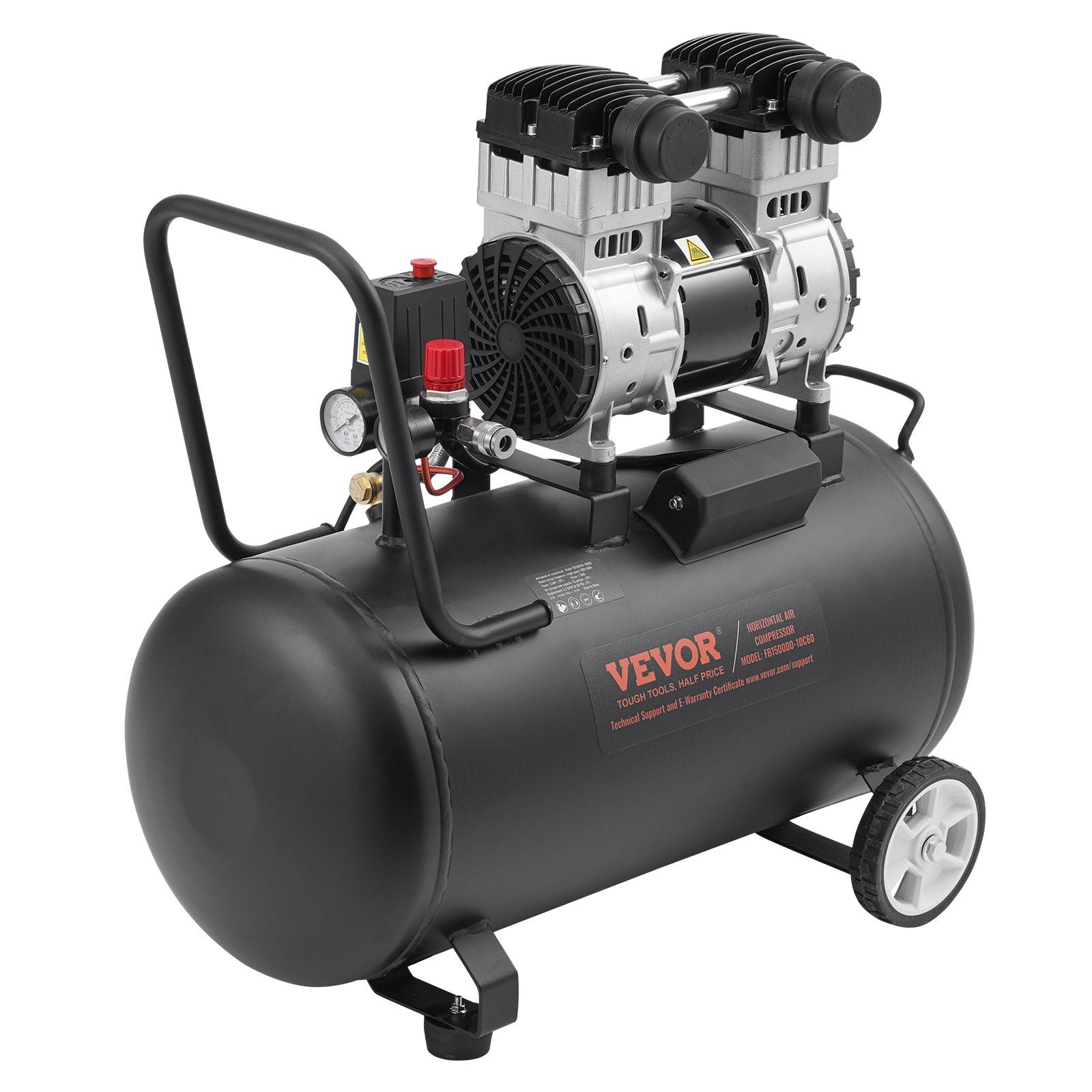 VEVOR Air Compressor Compact Portable Oil Free Compressor 15 Gallon 90 PSI 