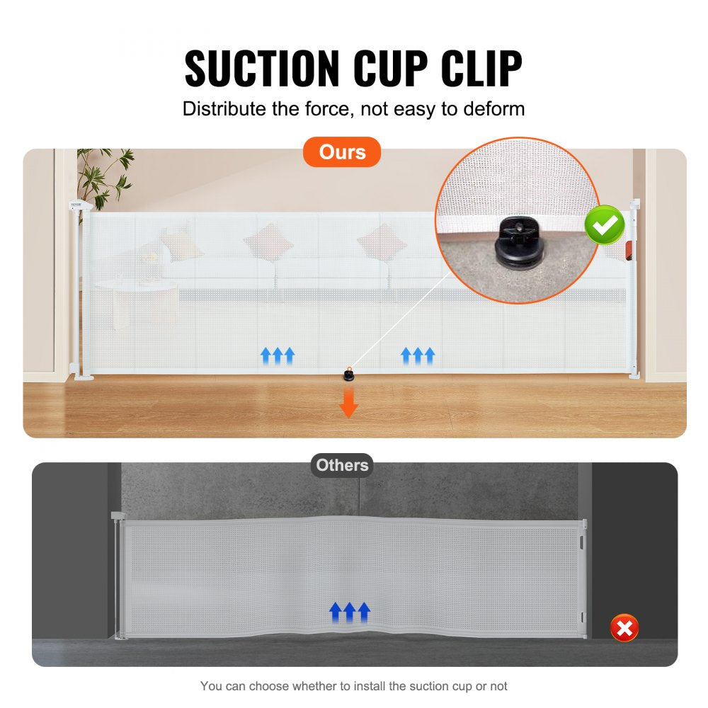 VEVOR Mesh Baby Gate, 34.2" Tall Retractable Baby Gate, Extends up to 116.1" Wide Retractable Gate for Kids or Pets, Retractable Dog Gates for Indoor Stairs, Doorways, Hallways, Playrooms, White 