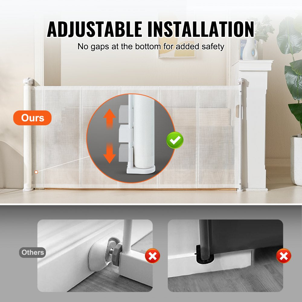 VEVOR Mesh Baby Gate, 34.2" Retractable Baby Gate, Extends up to 76.8" Wide Retractable Gate for Kids or Pets, Retractable Dog Gates for Indoor Stairs, Doorways, Hallways, Playrooms, White 