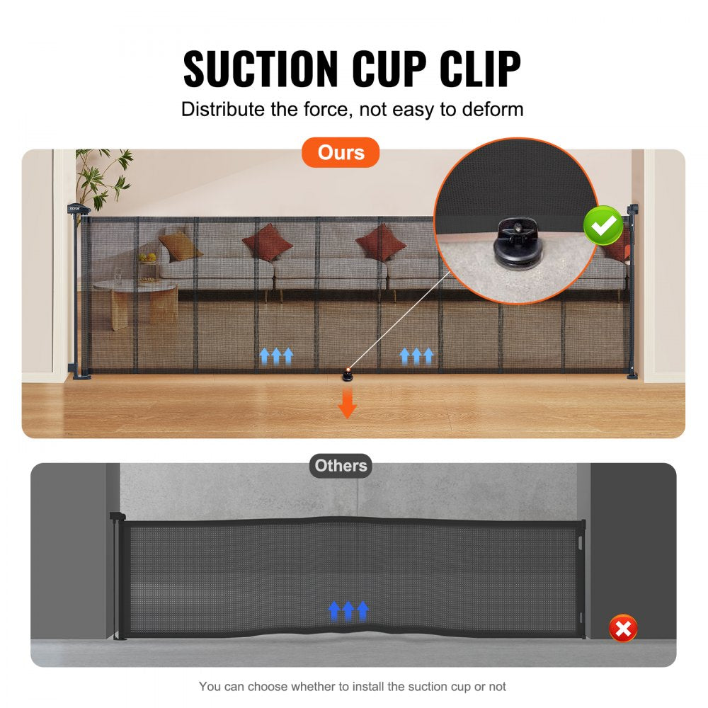 VEVOR Mesh Baby Gate, 34.2" Tall Retractable Baby Gate, Extends up to 116.1" Wide Retractable Gate for Kids or Pets, Retractable Dog Gates for Indoor Stairs, Doorways, Hallways, Playrooms, Black 