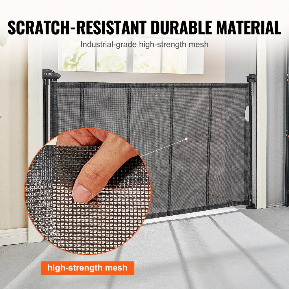 VEVOR Mesh Baby Gate, 34.2" Retractable Baby Gate, Extends up to 60" Wide Retractable Gate for Kids or Pets, Retractable Dog Gates for Indoor Stairs, Doorways, Hallways, Playrooms, Black 