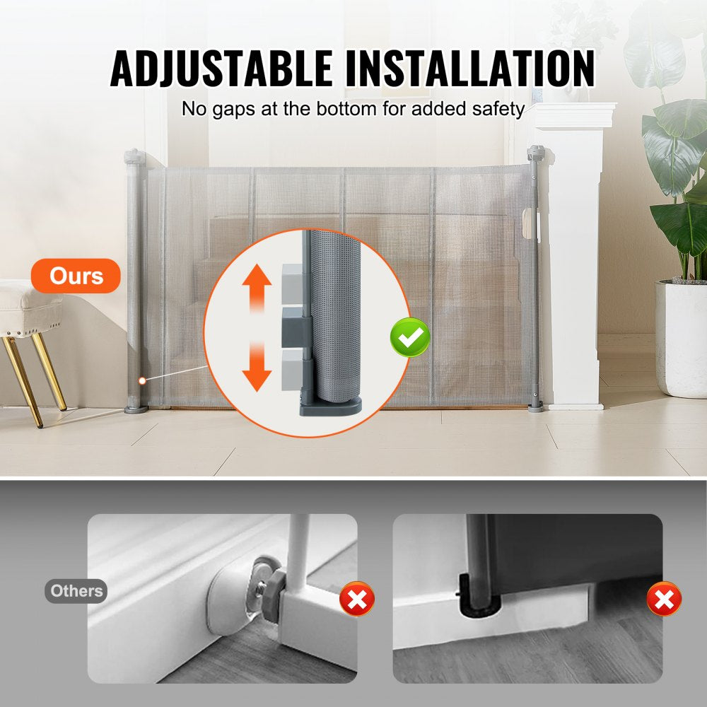 VEVOR Mesh Baby Gate, 34.2" Tall Retractable Baby Gate, Extends up to 60" Wide Retractable Gate for Kids or Pets, Retractable Dog Gates for Indoor Stairs, Doorways, Hallways, Playrooms, Gray 