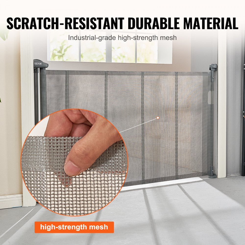 VEVOR Mesh Baby Gate, 34.2" Tall Retractable Baby Gate, Extends up to 60" Wide Retractable Gate for Kids or Pets, Retractable Dog Gates for Indoor Stairs, Doorways, Hallways, Playrooms, Gray 