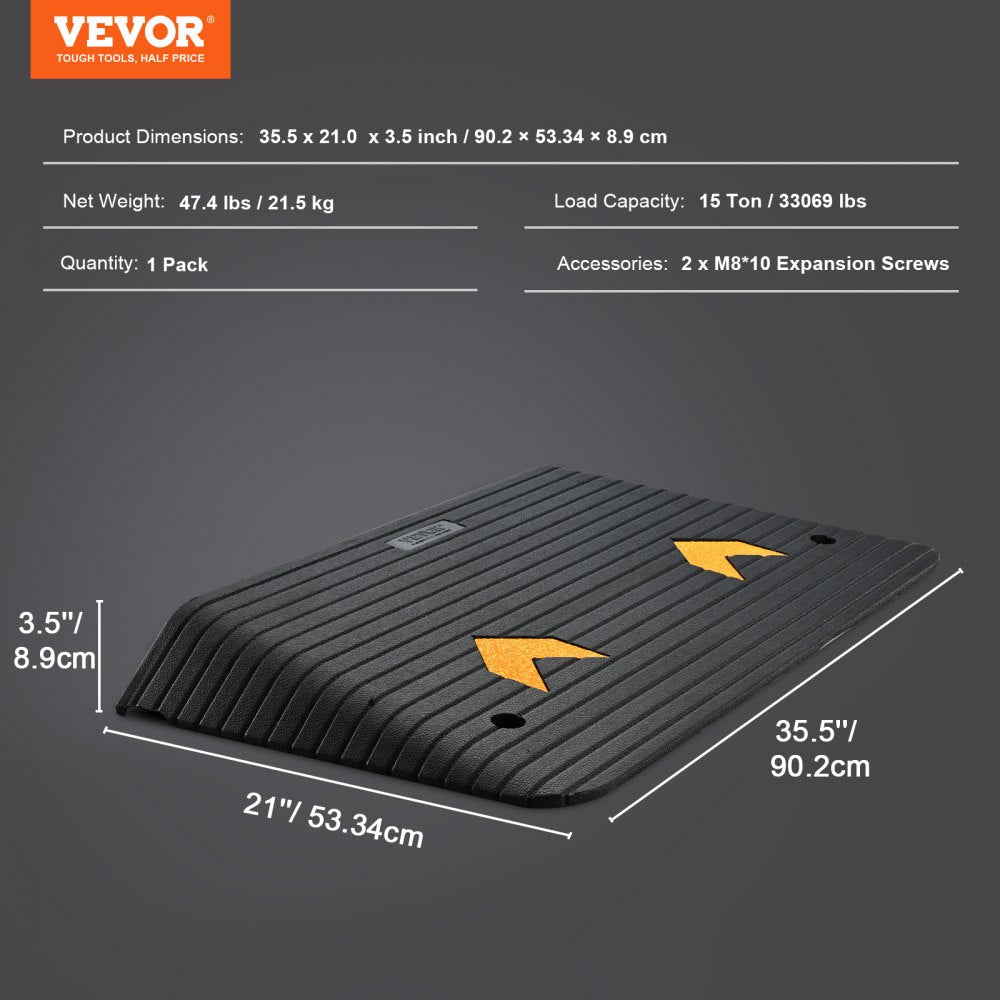 VEVOR Upgraded Rubber Threshold Ramp, 3.5" Rise Door Ramp with 1 Channel, Natural Rubber Car Ramp with Non-Slip Textured Surface, 33069 lbs Load Capacity Curb Ramp for Wheelchair and Scooter 