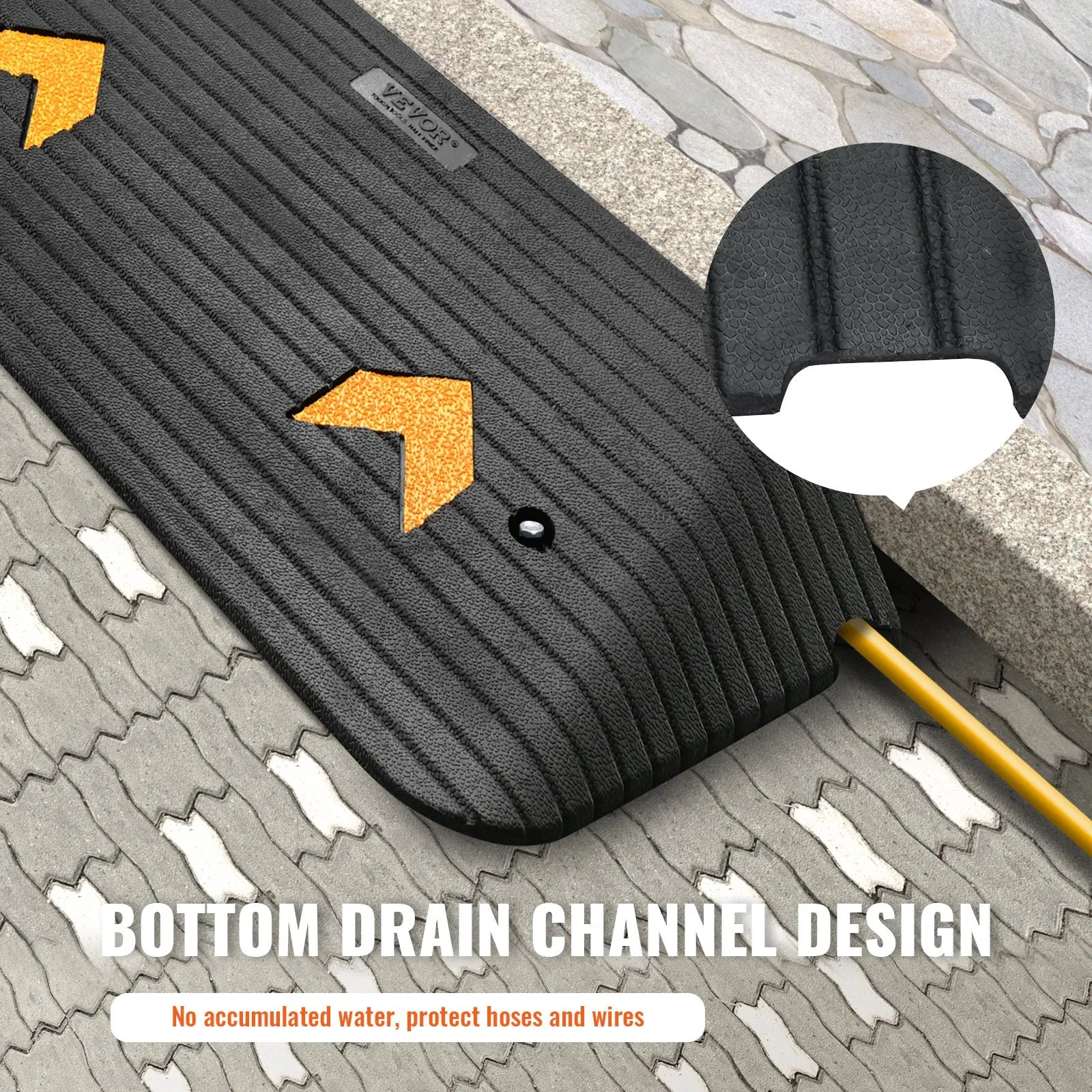 VEVOR Upgraded Rubber Threshold Ramp, 3" Rise Door Ramp with 1 Channel, Natural Rubber Car Ramp with Non-Slip Textured Surface, 33069 lbs Load Capacity Curb Ramp for Wheelchair and Scooter