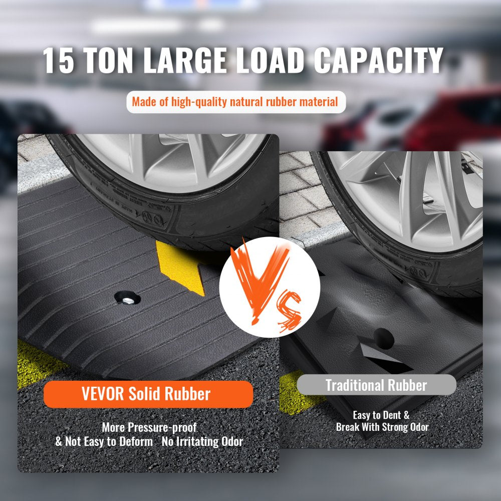 VEVOR Upgraded Rubber Threshold Ramp, 1.5" Rise Wheelchair Ramp Doorway, Natural Curb Ramp Rated 33069 lbs Load Capacity, Non-Slip Textured Surface Rubber Curb Ramp for Wheelchair and Scooter 