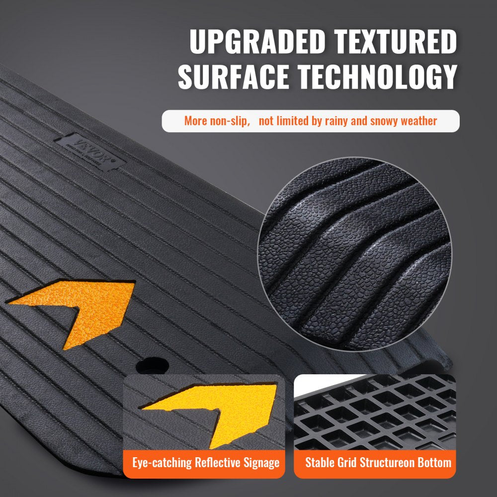 VEVOR Upgraded Rubber Threshold Ramp, 1.5" Rise Wheelchair Ramp Doorway, Natural Curb Ramp Rated 33069 lbs Load Capacity, Non-Slip Textured Surface Rubber Curb Ramp for Wheelchair and Scooter 