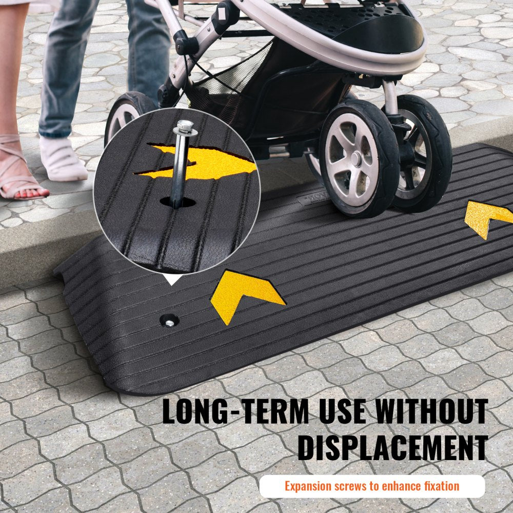 VEVOR Upgraded Rubber Threshold Ramp, 1.5" Rise Wheelchair Ramp Doorway, Natural Curb Ramp Rated 33069 lbs Load Capacity, Non-Slip Textured Surface Rubber Curb Ramp for Wheelchair and Scooter 