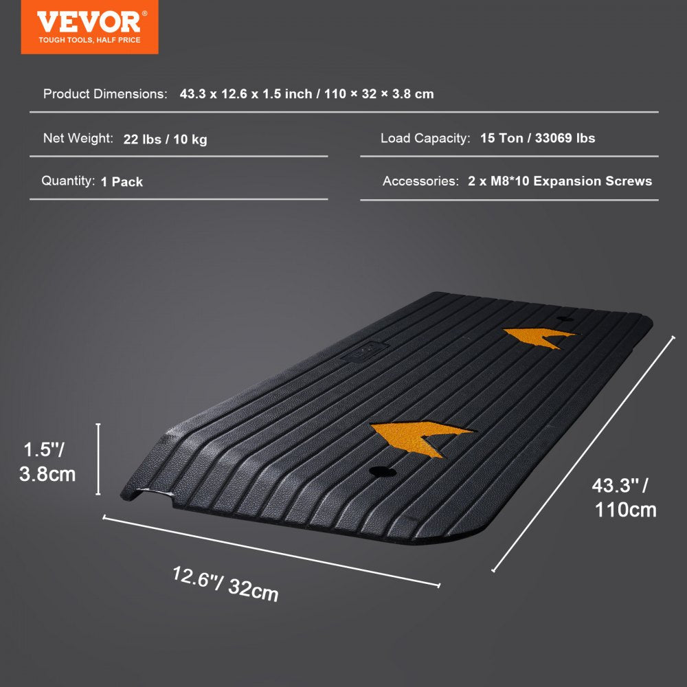 VEVOR Upgraded Rubber Threshold Ramp, 1.5" Rise Wheelchair Ramp Doorway, Natural Curb Ramp Rated 33069 lbs Load Capacity, Non-Slip Textured Surface Rubber Curb Ramp for Wheelchair and Scooter 