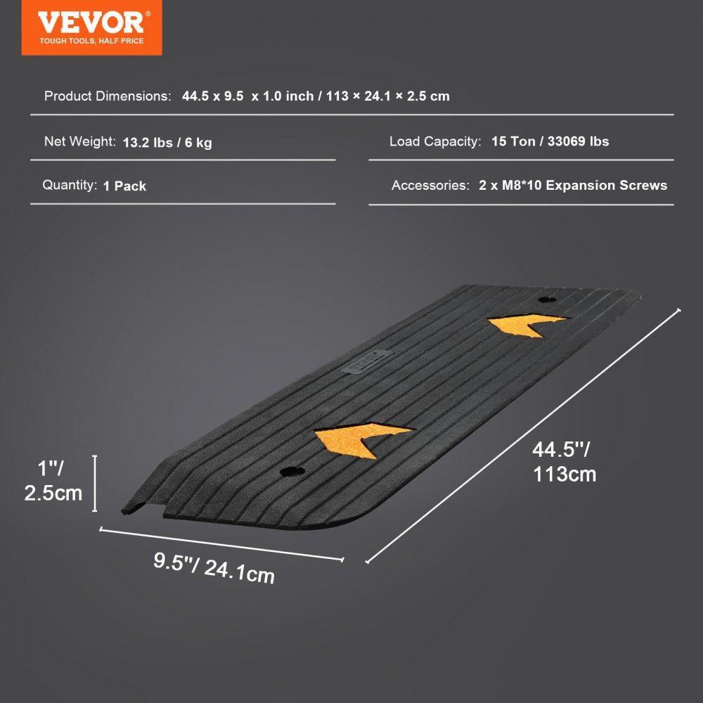 VEVOR Upgraded Rubber Threshold Ramp, 1" Rise Wheelchair Ramp Doorway, Natural Curb Ramp Rated 33069 lbs Load Capacity, Non-Slip Textured Surface Rubber Curb Ramp for Wheelchair and Scooter 