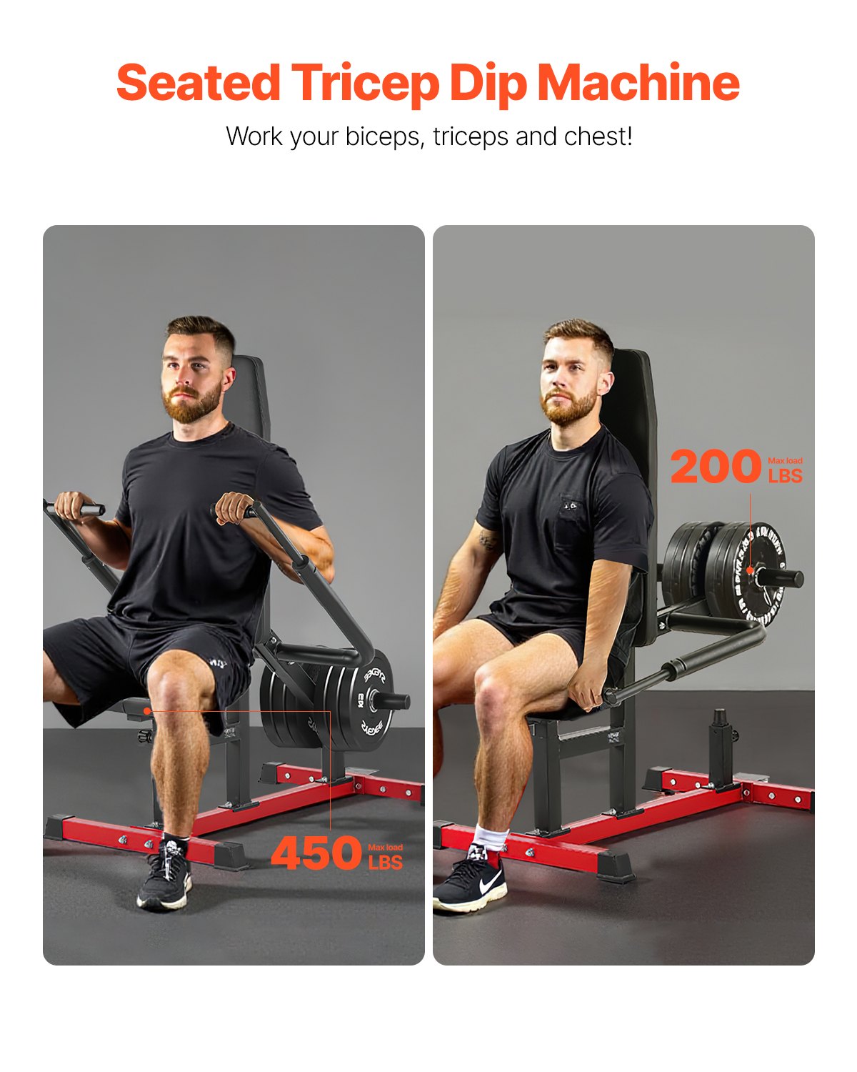 VEVOR Seated Dip Machine Tricep Bicep Press Down Chest Training with Cable Bar 