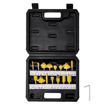 VEVOR Router Bits Set 15 Pieces Carbide Router Bit 1/4 Inch Shank Carrying Case 
