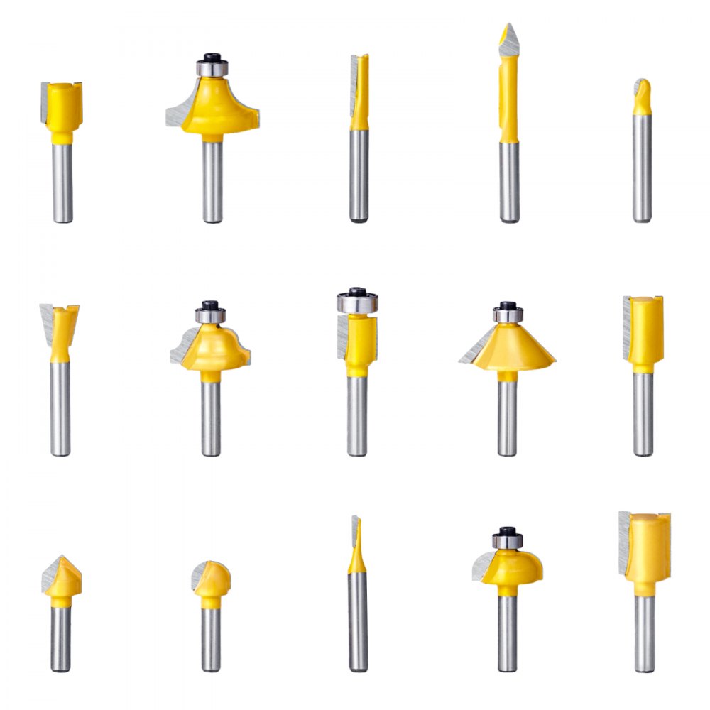 VEVOR Router Bits Set 15 Pieces Carbide Router Bit 1/4 Inch Shank Carrying Case 