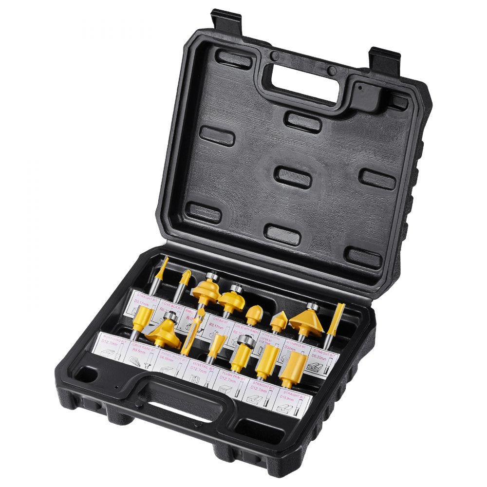 VEVOR Router Bits Set 15 Pieces Carbide Router Bit 1/4 Inch Shank Carrying Case 