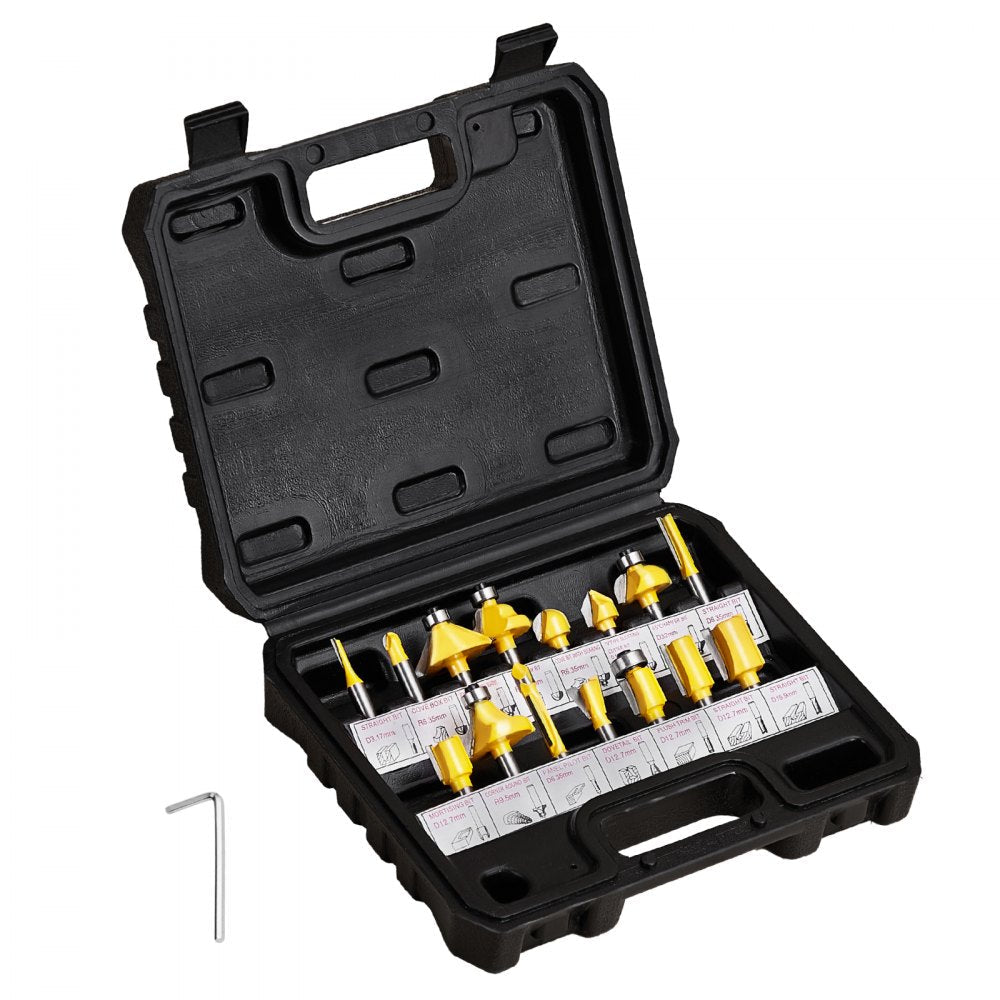 VEVOR Router Bits Set 15 Pieces Carbide Router Bit 1/4 Inch Shank Carrying Case 
