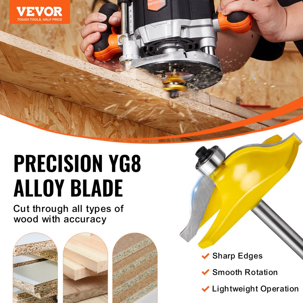 VEVOR Router Bits Set 3 Pieces Carbide Router Bit 1/4 Inch Shank Carrying Case 