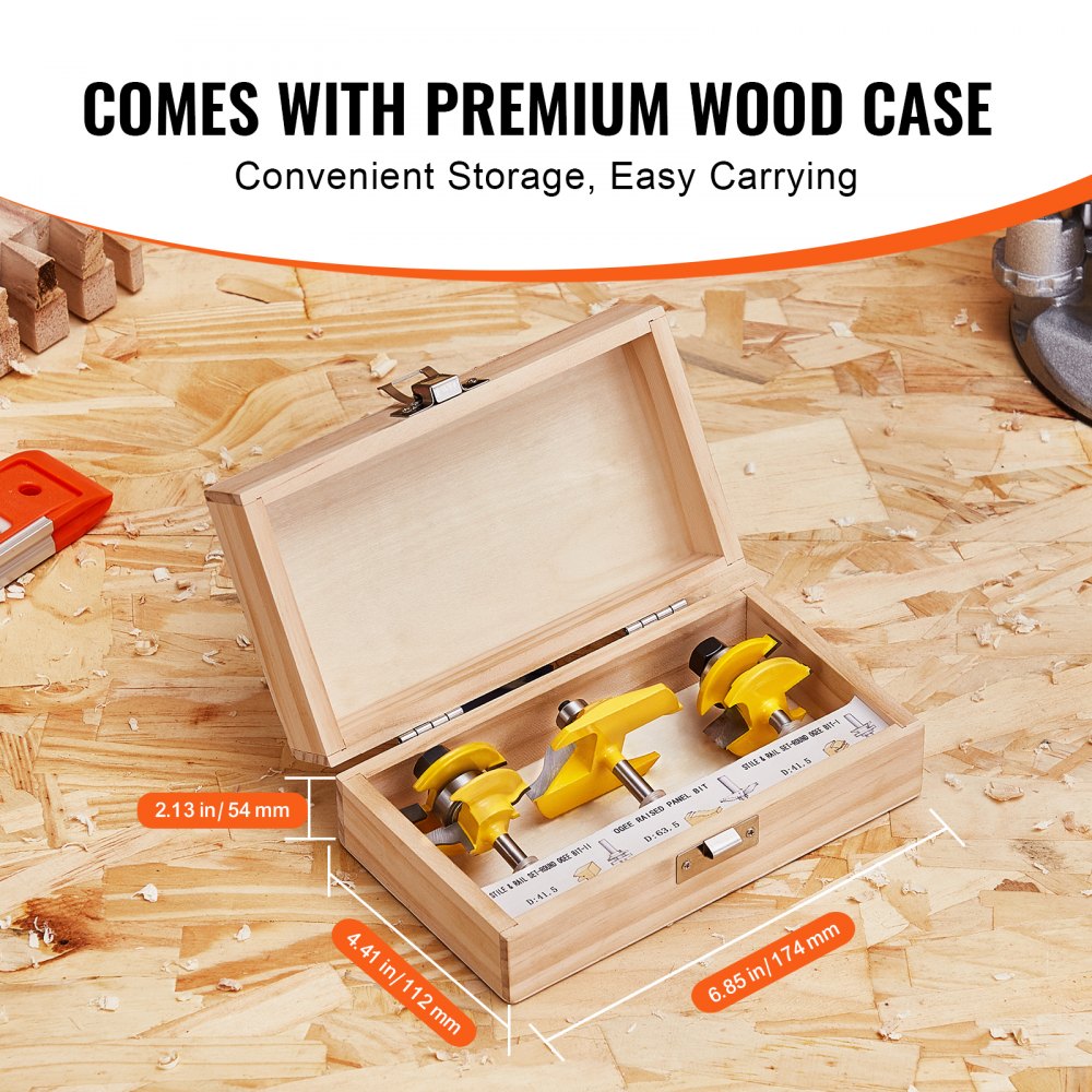 VEVOR Router Bits Set 3 Pieces Carbide Router Bit 1/4 Inch Shank Carrying Case 