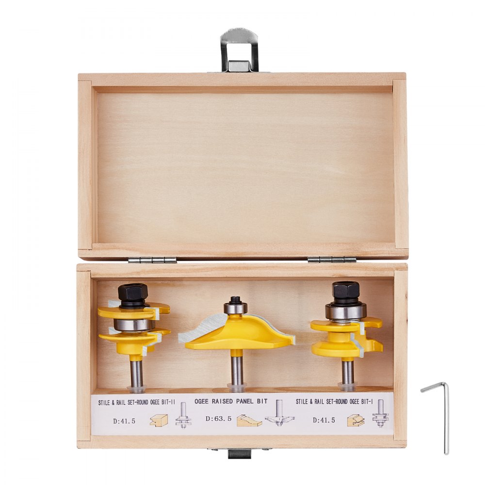 VEVOR Router Bits Set 3 Pieces Carbide Router Bit 1/4 Inch Shank Carrying Case 
