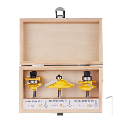 VEVOR Router Bits Set 3 Pieces Carbide Router Bit 1/4 Inch Shank Carrying Case 