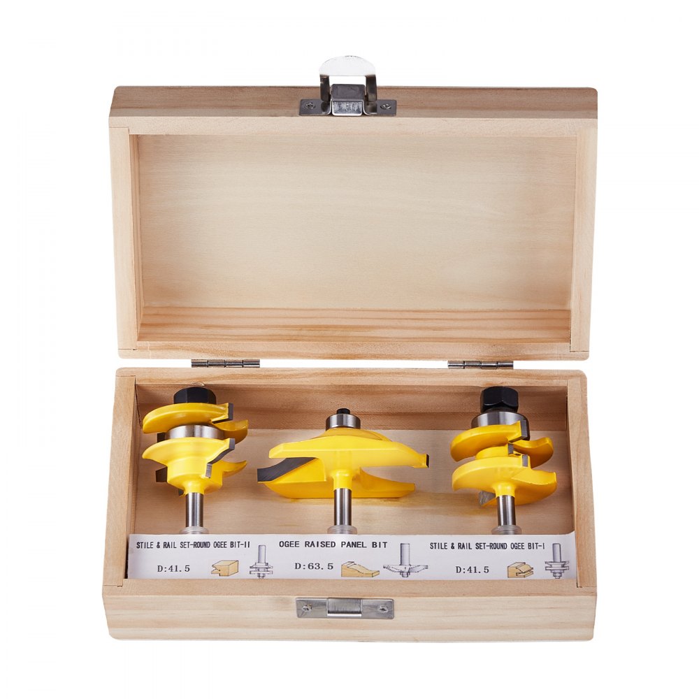 VEVOR Router Bits Set 3 Pieces Carbide Router Bit 1/4 Inch Shank Carrying Case 
