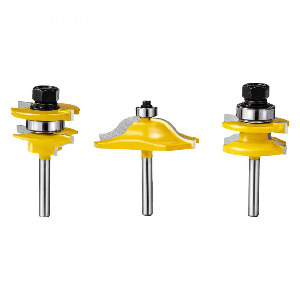 VEVOR Router Bits Set 3 Pieces Carbide Router Bit 1/4 Inch Shank Carrying Case 