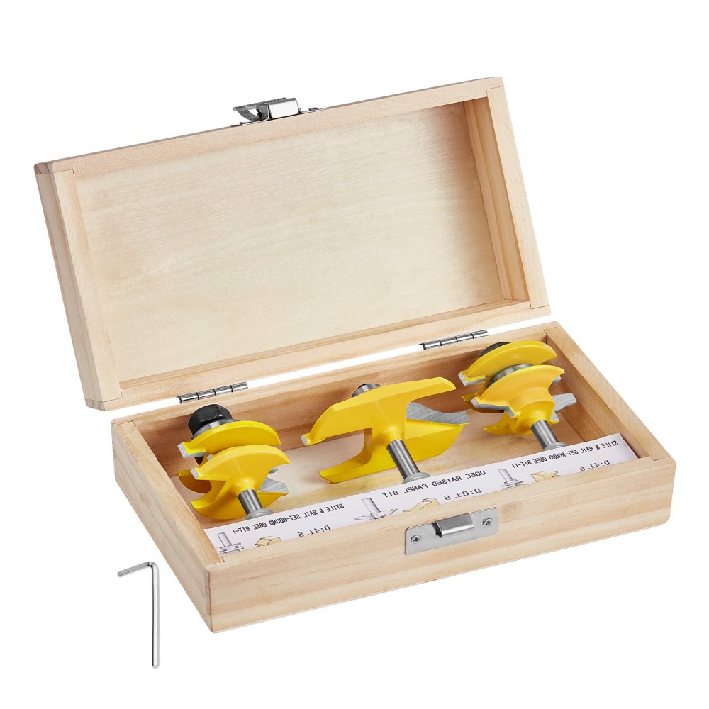 VEVOR Router Bits Set 3 Pieces Carbide Router Bit 1/4 Inch Shank Carrying Case 