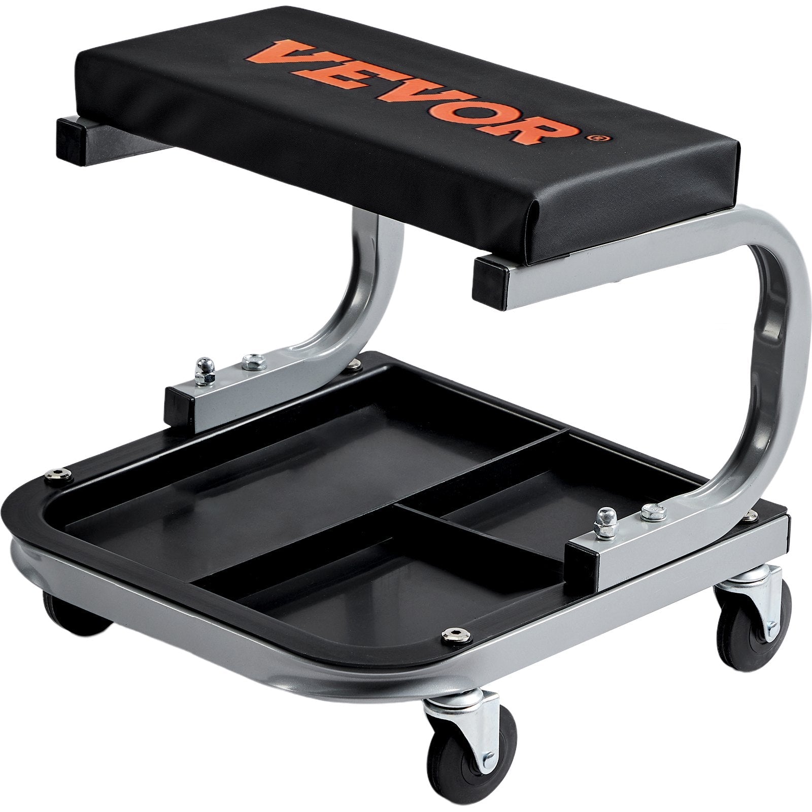 VEVOR Rolling Creeper Garage/Shop Seat, 250 LBS Capacity Padded Rolling Workshop Stool with Tool Tray Storage, Mechanic Stool for Garage, Shop, Auto Repair, Black 