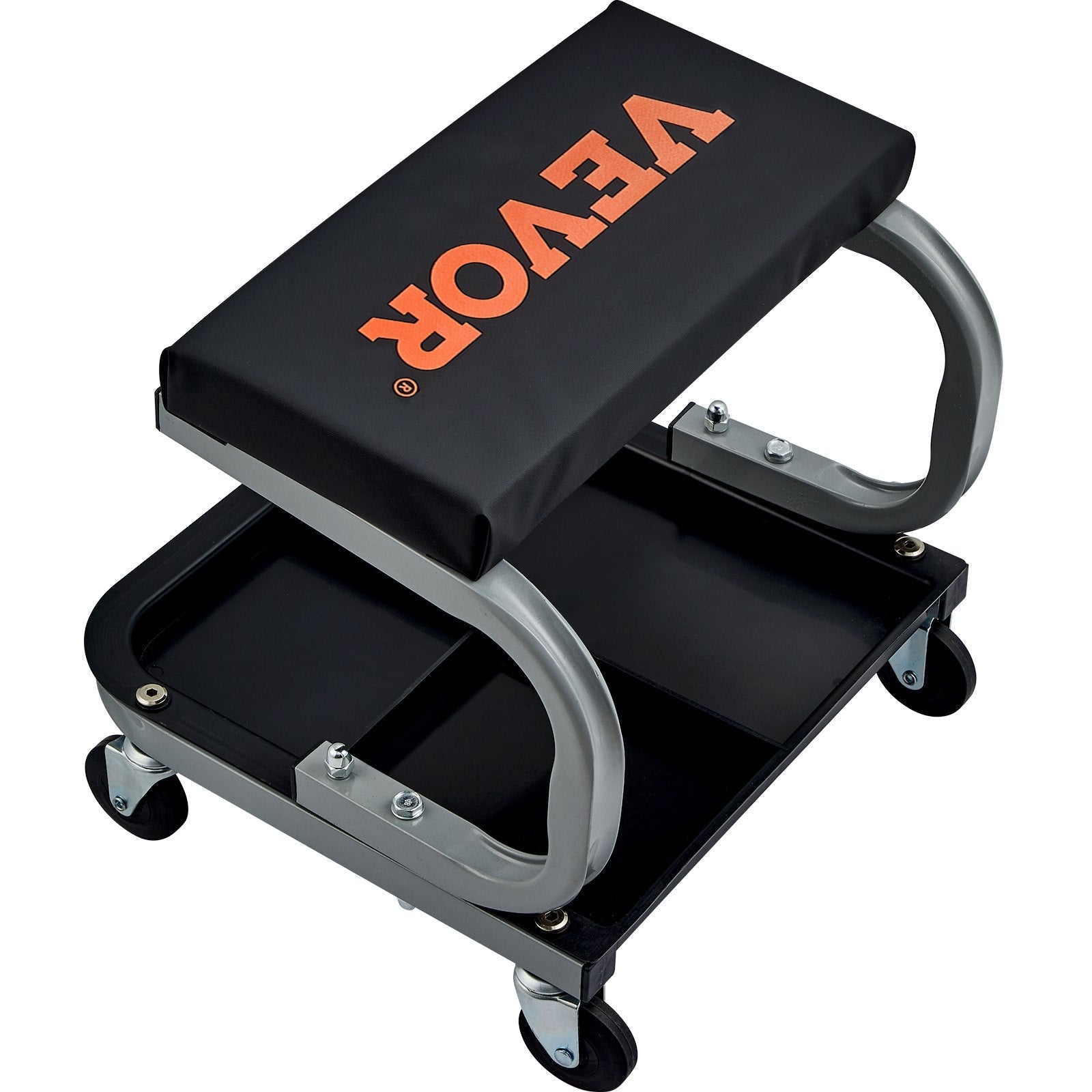 VEVOR Rolling Creeper Garage/Shop Seat, 250 LBS Capacity Padded Rolling Workshop Stool with Tool Tray Storage, Mechanic Stool for Garage, Shop, Auto Repair, Black 