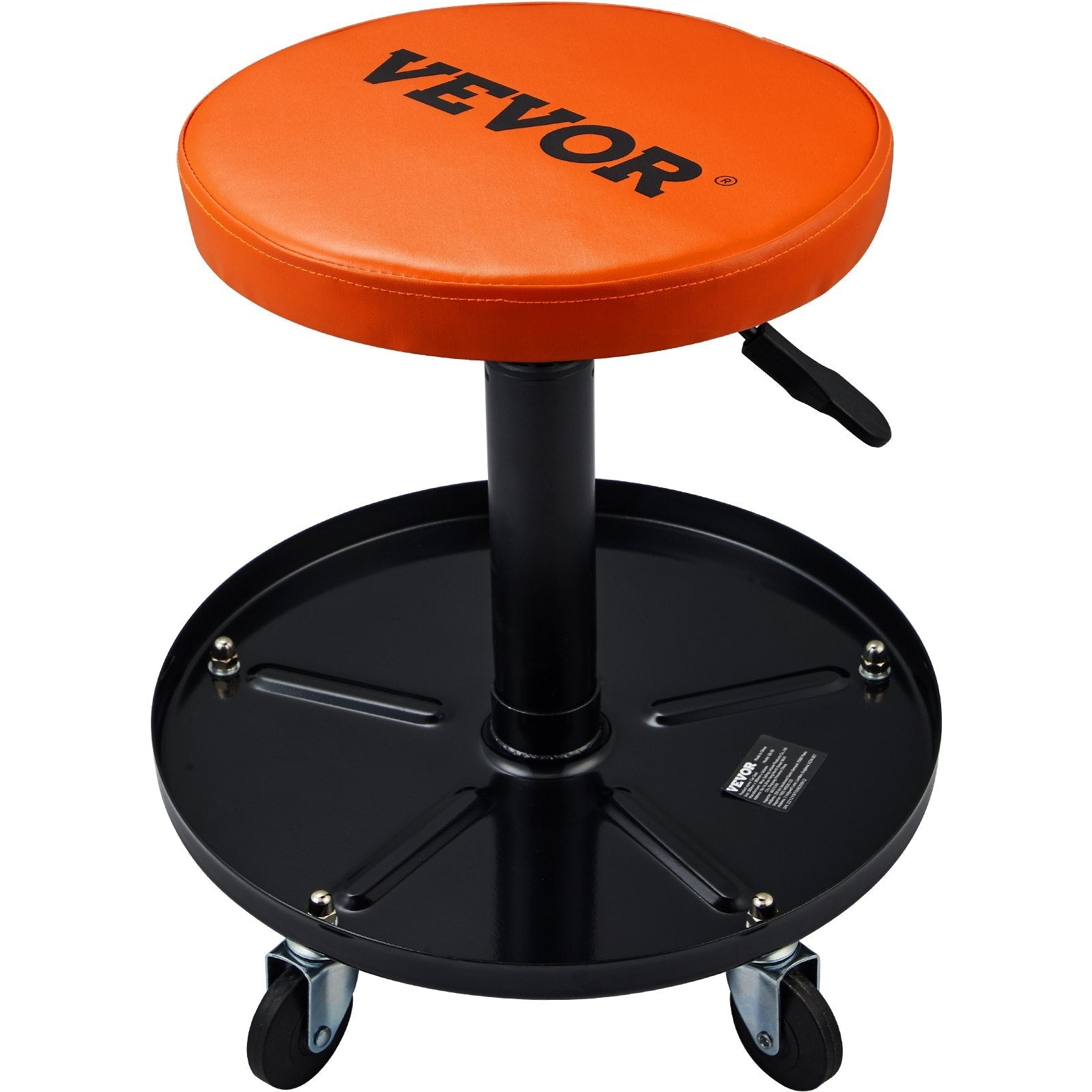VEVOR Mechanic Stool, 250 LBS Rolling Pneumatic Creeper Garage/Shop Seat, Adjustable Height 16 in-22 in Padded Rolling Workshop Stool with Tool Tray, for Garage, Shop, Auto Repair, Black+Orange 
