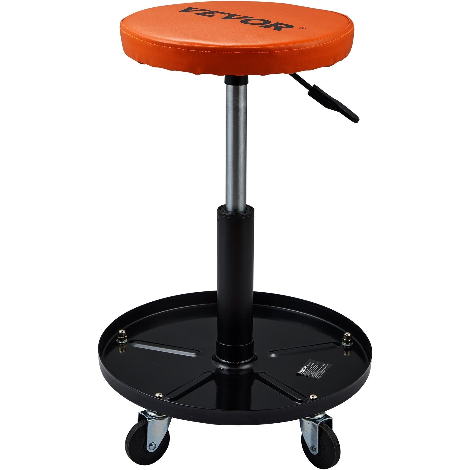 VEVOR Mechanic Stool, 250 LBS Rolling Pneumatic Creeper Garage/Shop Seat, Adjustable Height 16 in-22 in Padded Rolling Workshop Stool with Tool Tray, for Garage, Shop, Auto Repair, Black+Orange 