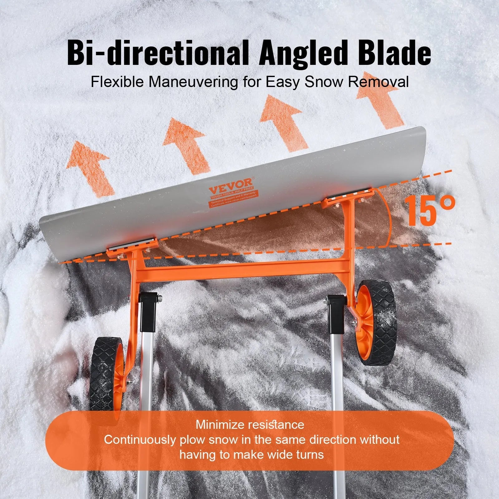 VEVOR Snow Shovel with Wheels, 30 inch Snow Shovel for Driveway, Metal Snow Shovel Pusher for Snow Removal, Heavy Duty Shovel Pusher with Wide Blade and U-shaped Aluminum Alloy Handle 