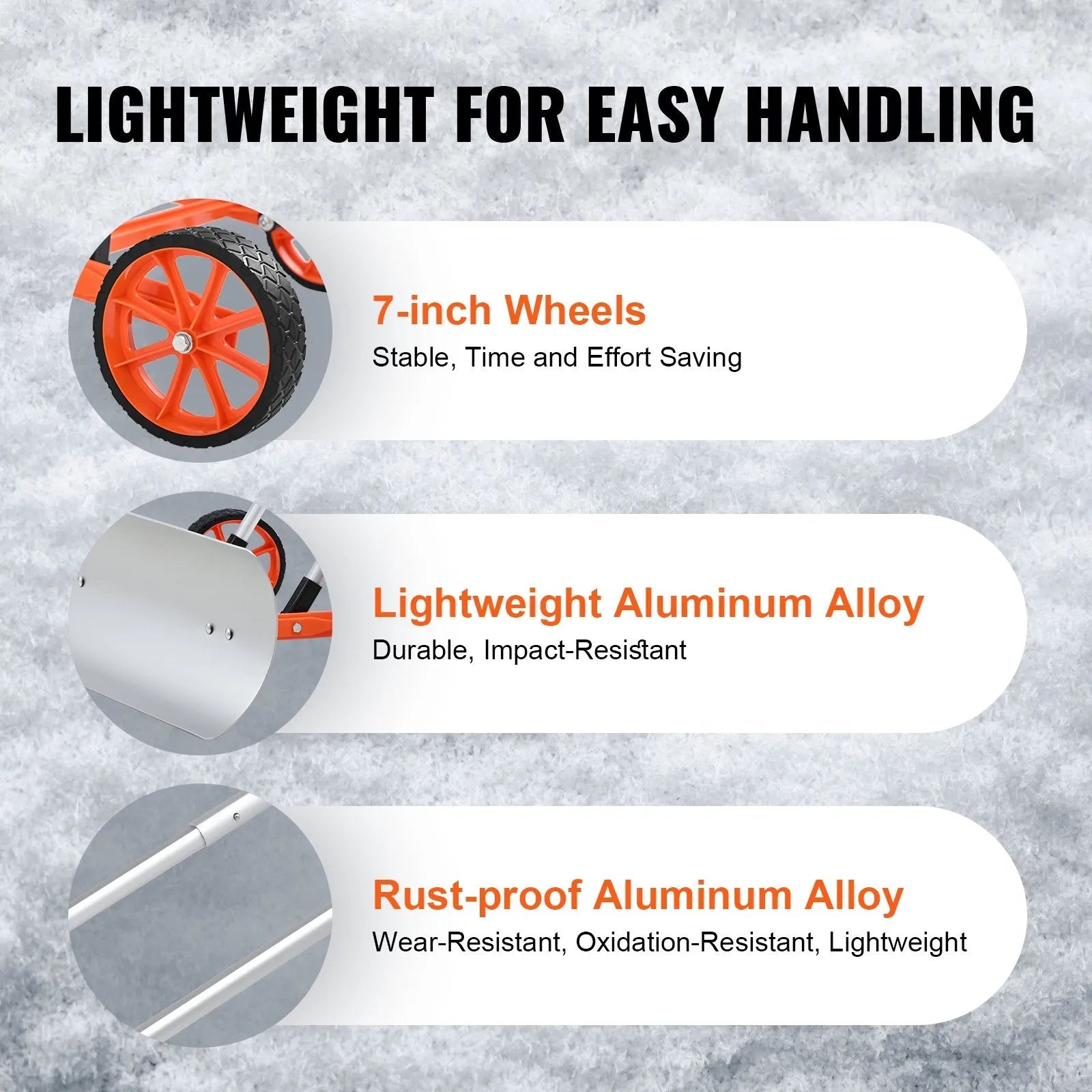 VEVOR Snow Shovel with Wheels, 30 inch Snow Shovel for Driveway, Metal Snow Shovel Pusher for Snow Removal, Heavy Duty Shovel Pusher with Wide Blade and U-shaped Aluminum Alloy Handle 