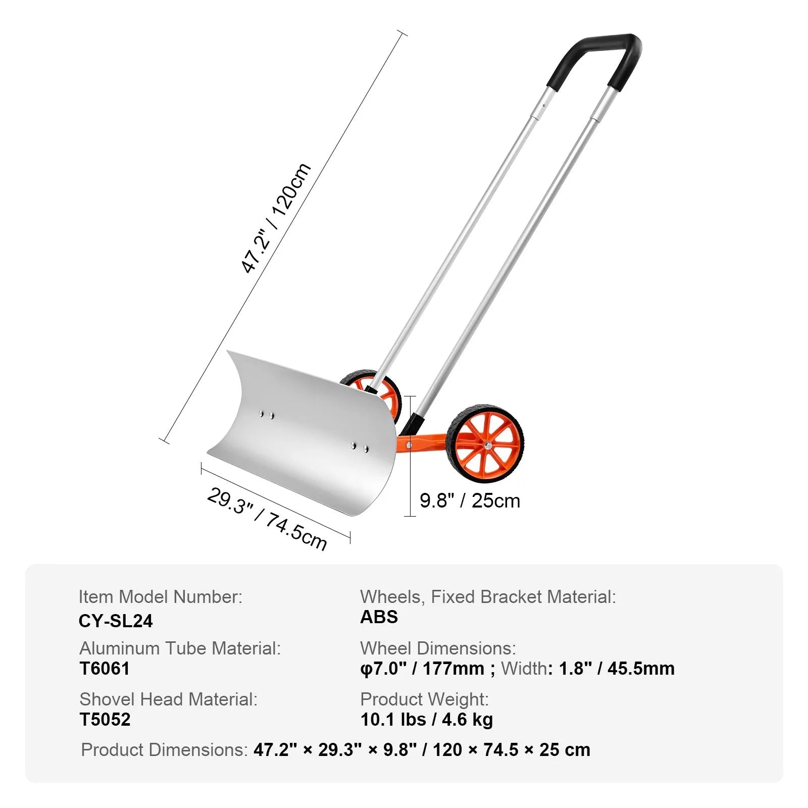VEVOR Snow Shovel with Wheels, 30 inch Snow Shovel for Driveway, Metal Snow Shovel Pusher for Snow Removal, Heavy Duty Shovel Pusher with Wide Blade and U-shaped Aluminum Alloy Handle 