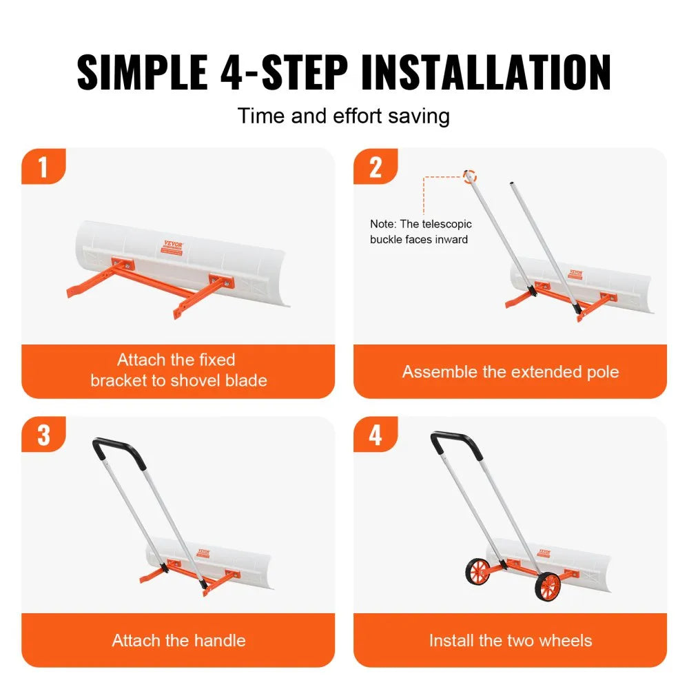 VEVOR Snow Shovel with Wheels, 37 inch Snow Shovel for Driveway, ABS Snow Shovel Pusher for Snow Removal, Heavy Duty Shovel Pusher with Wide Blade and U-shaped Aluminum Alloy Handle 