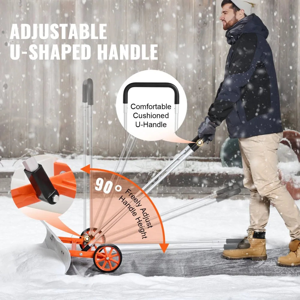 37-Inch Snow Shovel with Wheels, Wide ABS Blade and U-Shaped Aluminum Handle