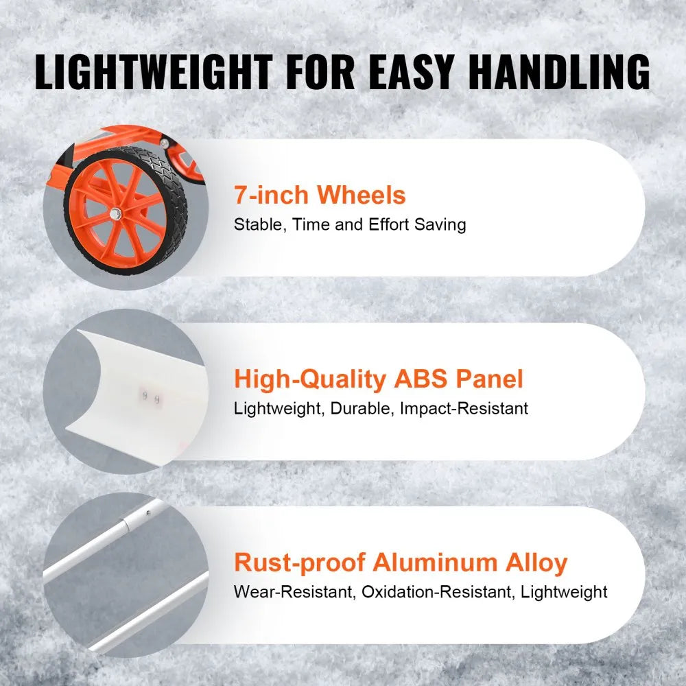 VEVOR Snow Shovel with Wheels, 37 inch Snow Shovel for Driveway, ABS Snow Shovel Pusher for Snow Removal, Heavy Duty Shovel Pusher with Wide Blade and U-shaped Aluminum Alloy Handle 