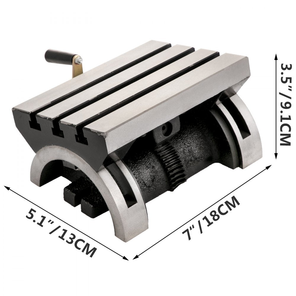 VEVOR Tilting Milling Table 7x5inch Tilting Angle Milling Machine 0-90°Adjustable Swivel Angle Plate with 3 T-slots and an Adjustable Crank Handle Heavy Duty Tilting Milling Machine for Grinding 