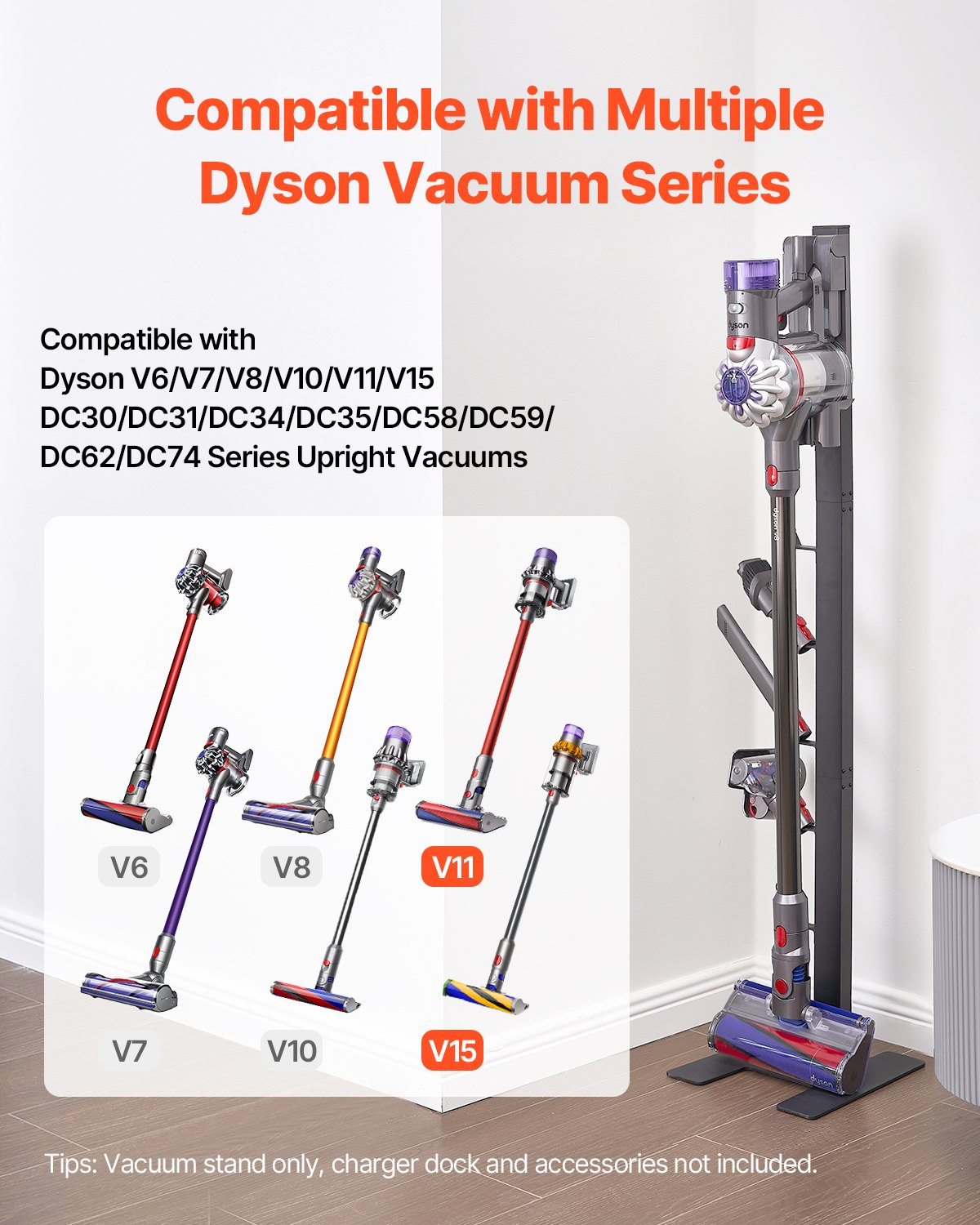 VEVOR Vacuum Stand for Dyson Multi-Models Storage Bracket Holder with 6 Hooks 