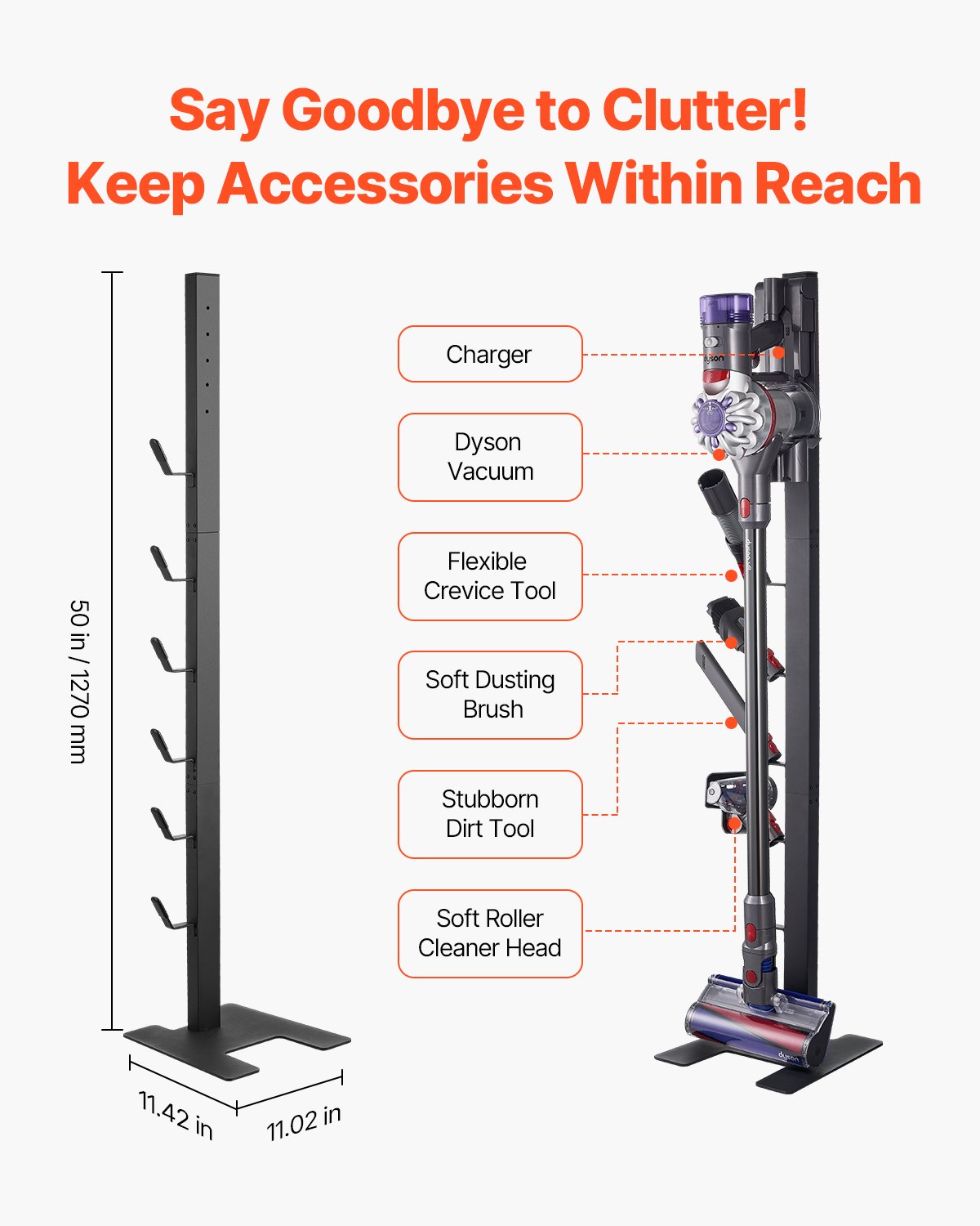 VEVOR Vacuum Stand for Dyson Multi-Models Storage Bracket Holder with 6 Hooks 