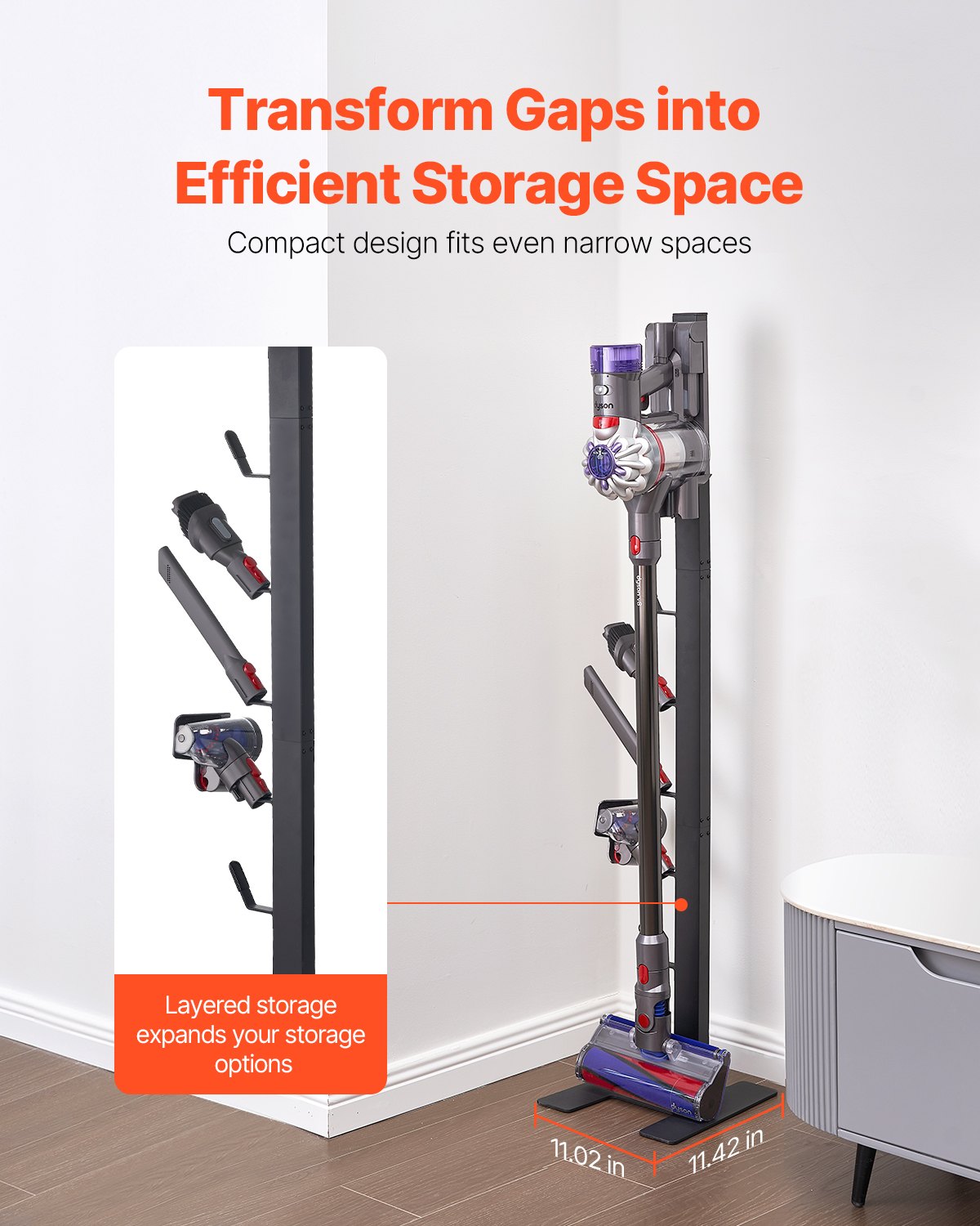 VEVOR Vacuum Stand for Dyson Multi-Models Storage Bracket Holder with 6 Hooks 