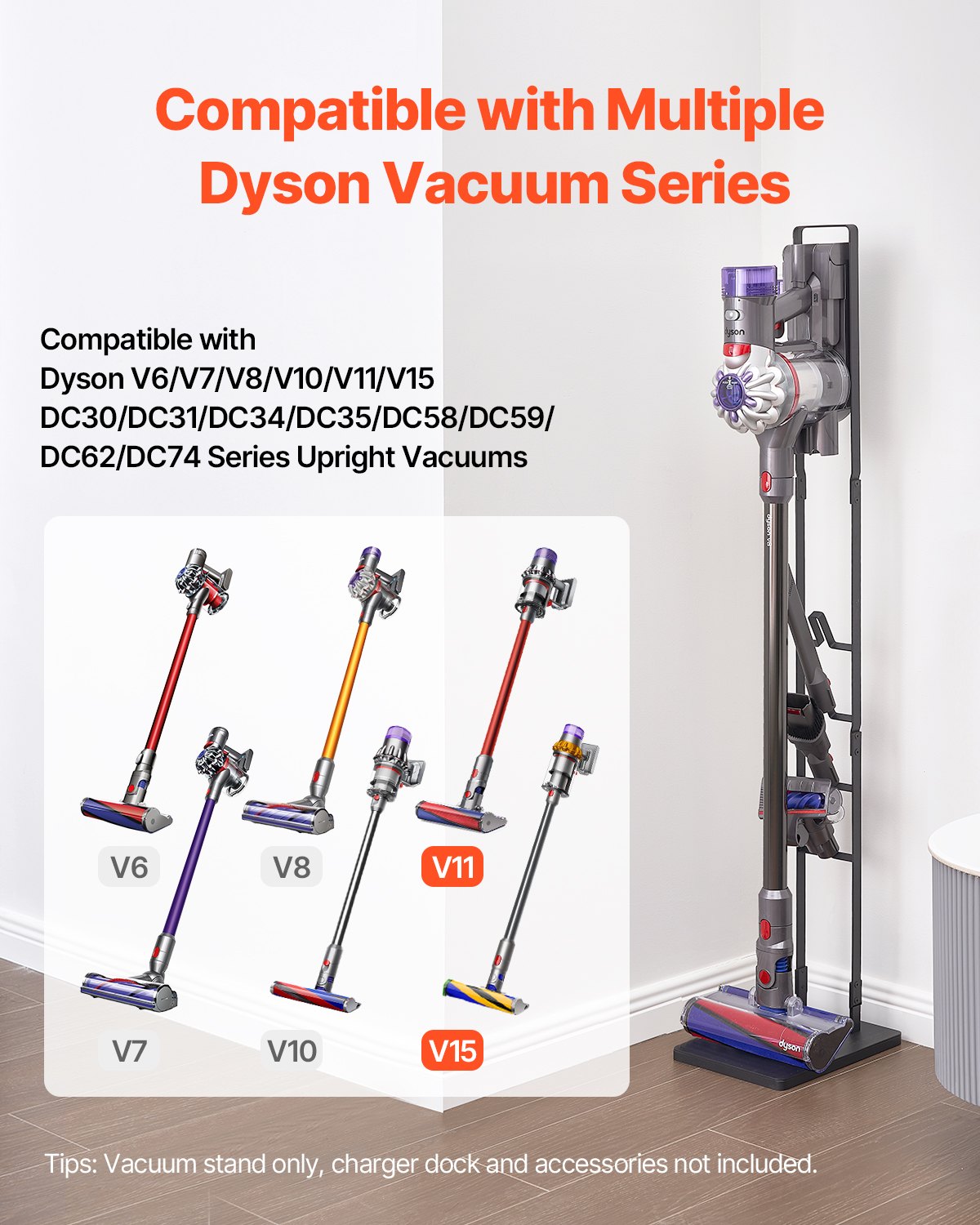 VEVOR Vacuum Stand for Dyson Multi-Models Storage Bracket Holder with 4 Hooks 