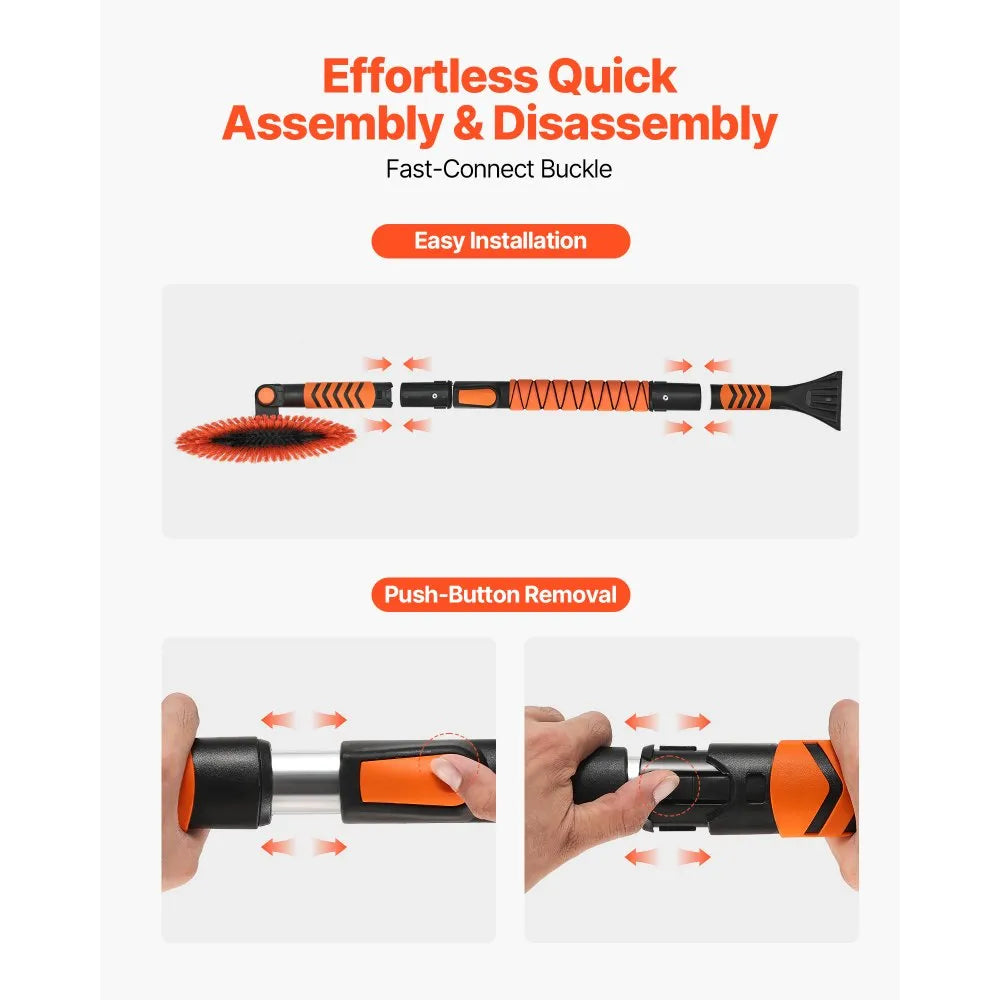 42-Inch Extendable Snow Brush and Ice Scraper with 180° Pivoting Brush Head