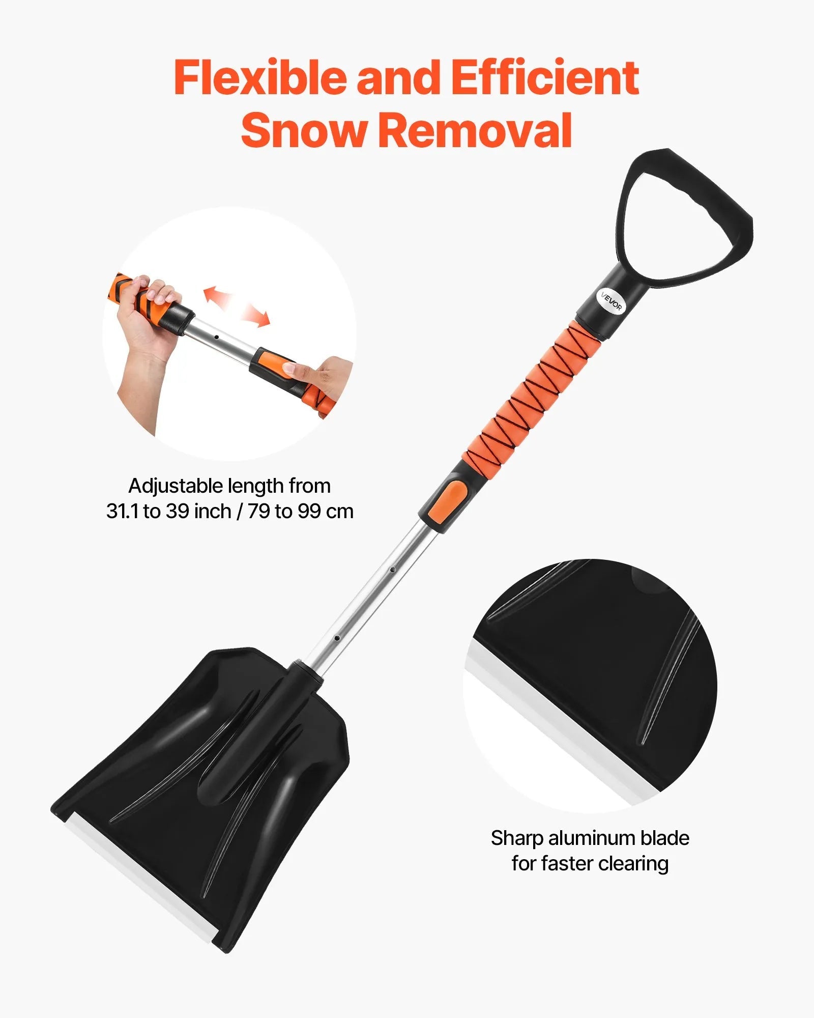 VEVOR Snow Shovel and Snow Brush, 42 in Extendable Snows Broom & Ice Scraper with 180° Pivoting Brush Head, Non-Slip Grip, Portable Winter Snows Removal Tools for Cars Trucks SUVs Vehicle 