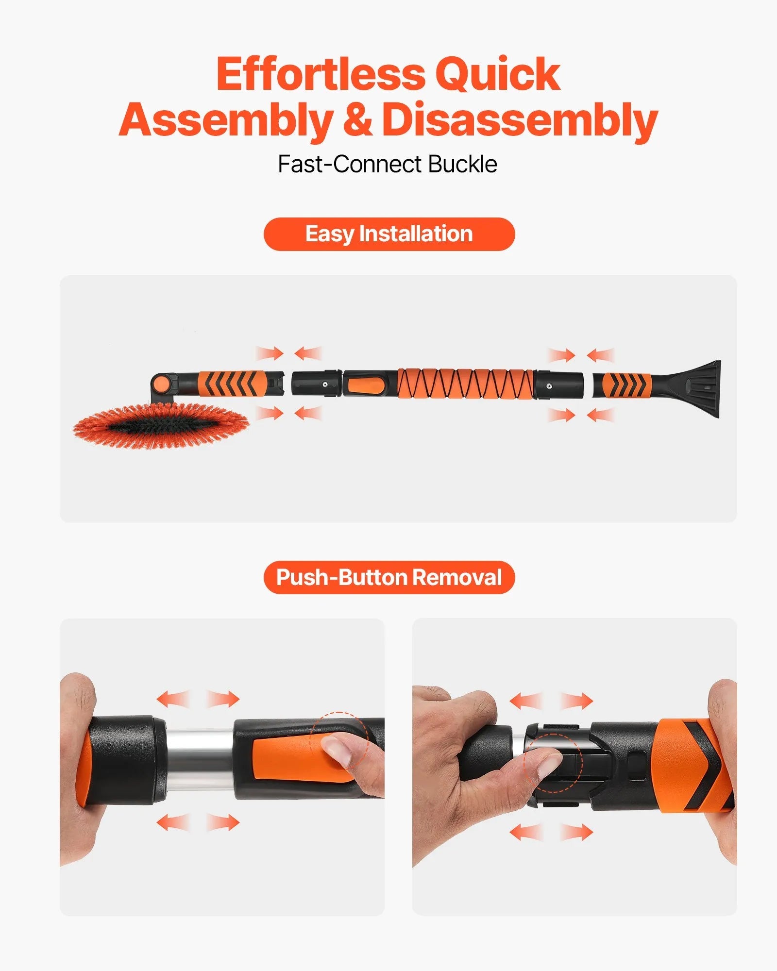 VEVOR Snow Shovel and Snow Brush, 42 in Extendable Snows Broom & Ice Scraper with 180° Pivoting Brush Head, Non-Slip Grip, Portable Winter Snows Removal Tools for Cars Trucks SUVs Vehicle 