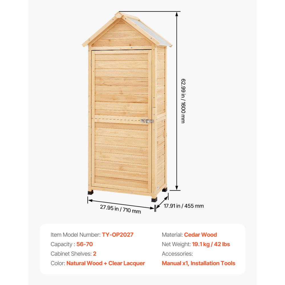 VEVOR Outdoor Wooden Storage Shed Waterproof Garden Tool Shed 28x63 inch 