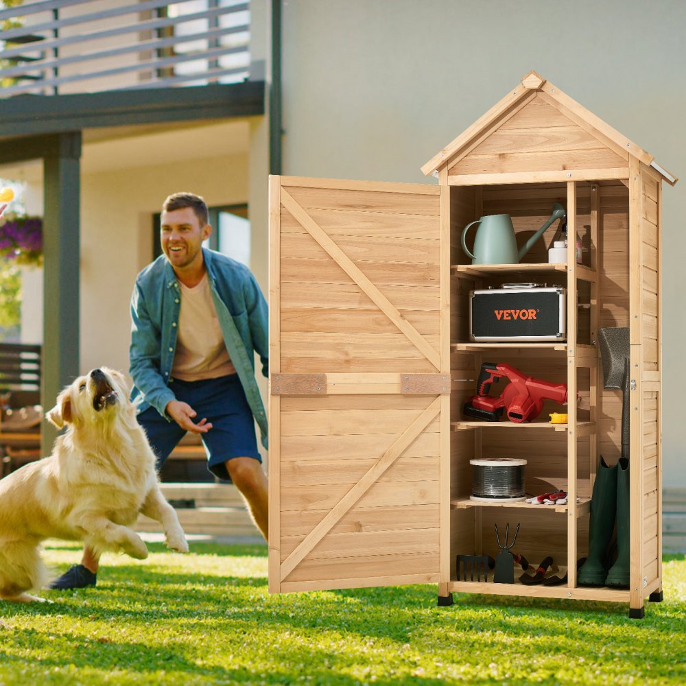 VEVOR Outdoor Wooden Storage Shed Waterproof Garden Tool Shed 28x63 inch 