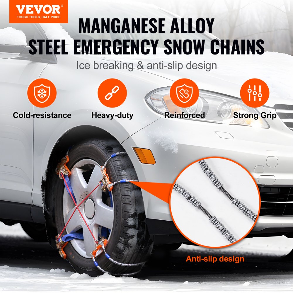 VEVOR 8 PCS Snow Chains Tire Width 9.2-11.2in/235-28mm for Car/Pickup/SUV/Truck 